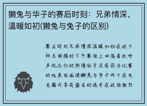 獭兔与华子的赛后时刻：兄弟情深，温暖如初(獭兔与兔子的区别)