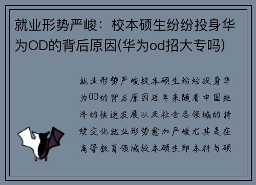 就业形势严峻：校本硕生纷纷投身华为OD的背后原因(华为od招大专吗)