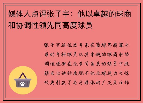 媒体人点评张子宇：他以卓越的球商和协调性领先同高度球员