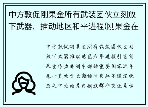 中方敦促刚果金所有武装团伙立刻放下武器，推动地区和平进程(刚果金在打仗吗)