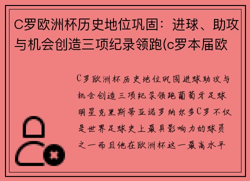 C罗欧洲杯历史地位巩固：进球、助攻与机会创造三项纪录领跑(c罗本届欧洲杯进球数)