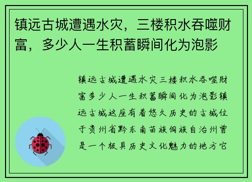 镇远古城遭遇水灾，三楼积水吞噬财富，多少人一生积蓄瞬间化为泡影